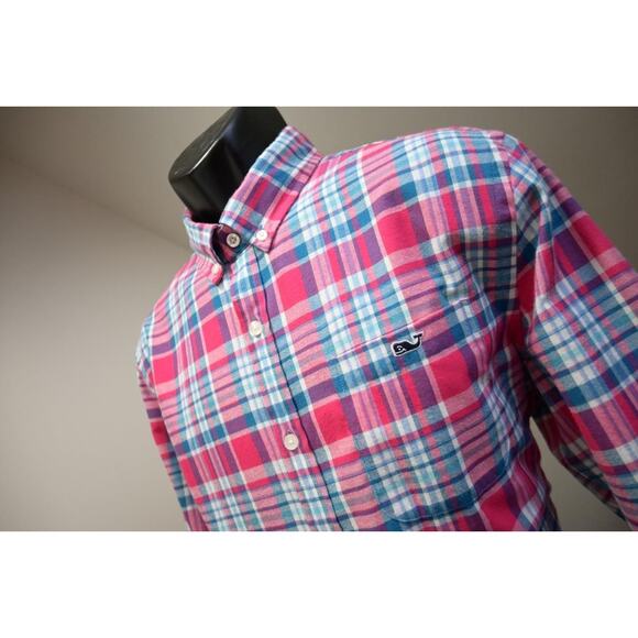 Vineyard Vines Slim Fit Tucker Dress Shirt Whale Plaid Performance Mens Sz Large - Picture 1 of 11